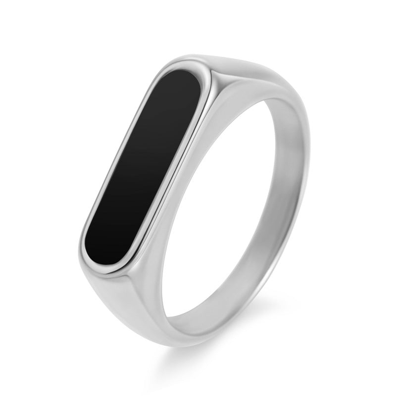 Women's Titanium Steel Trendy Stainless Gold-plated Temperamental Minority White Black Shell Ring