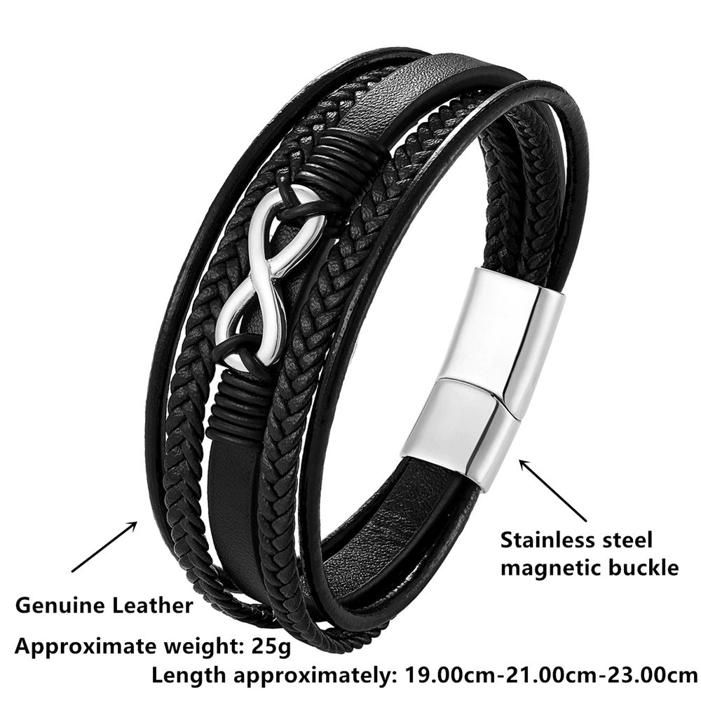 Leather Stainless Steel Magnetic Buckle Vintage Bracelets