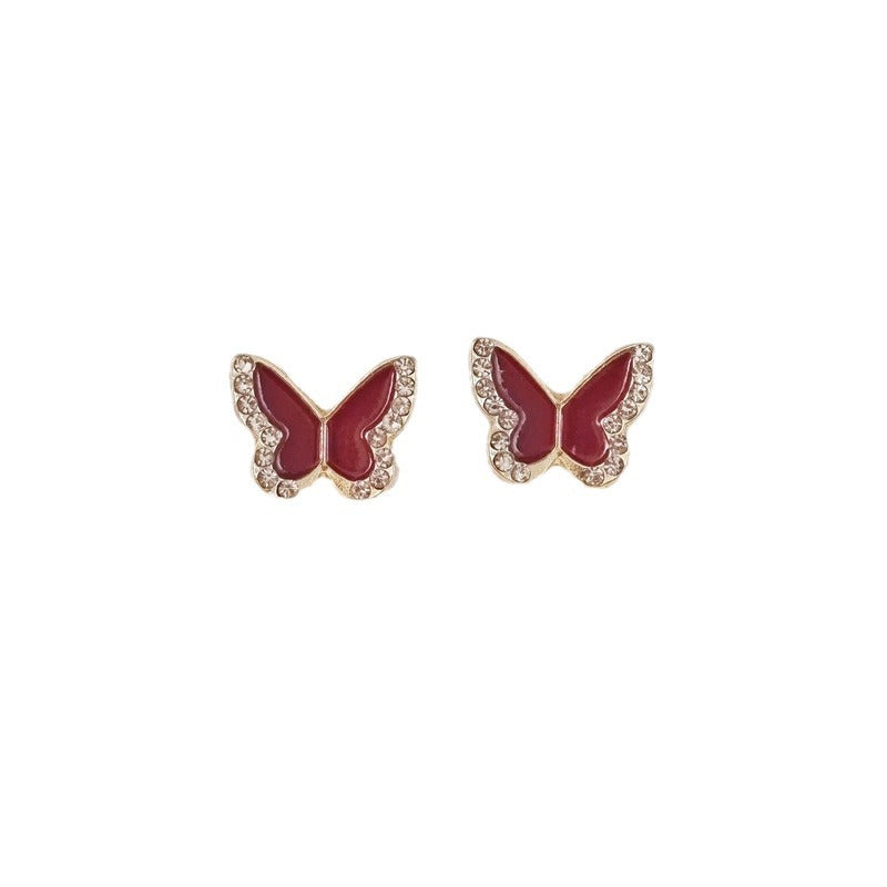 Black Red White Butterfly Niche Design Trendy Light Luxury Stud Earrings
