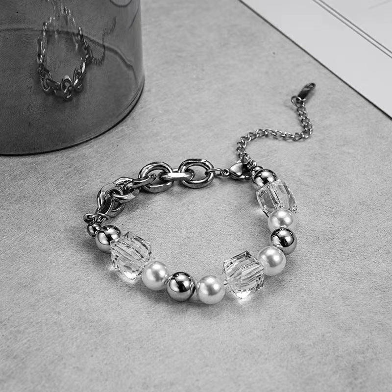 Crystal Pearl Stitching Design High Sense Fashion Trendy Bracelets