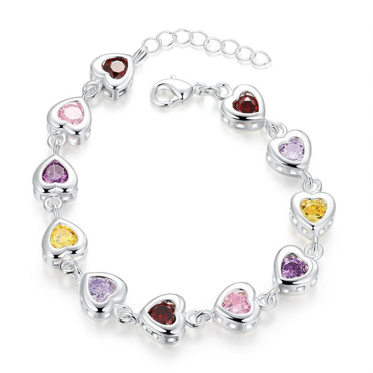 Women's Jewelry Sier Plated Ornamental Stone Zircon Heart-shaped Bracelets