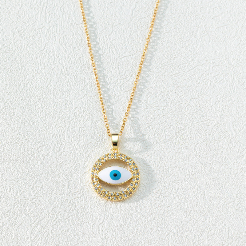 Women's Color Zircon Dripping Devil's Eye Brass Necklaces