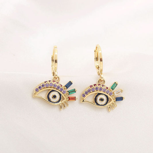 Gold-plated Eyelashes Turkish Blue Eyes Inlaid Zirconium Earrings