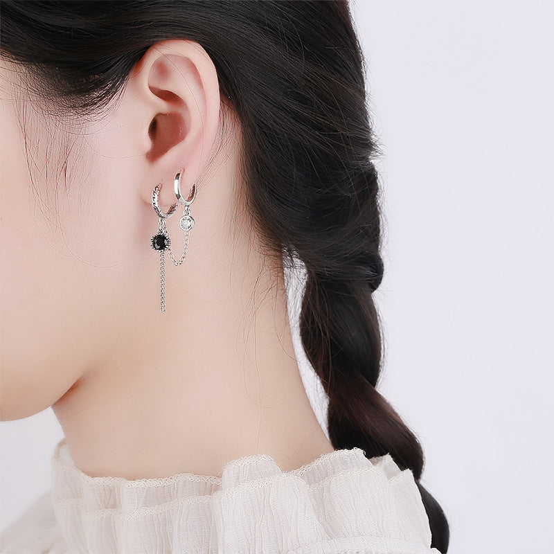 Trendy Cool Personality Binaural Buckle Black Earrings