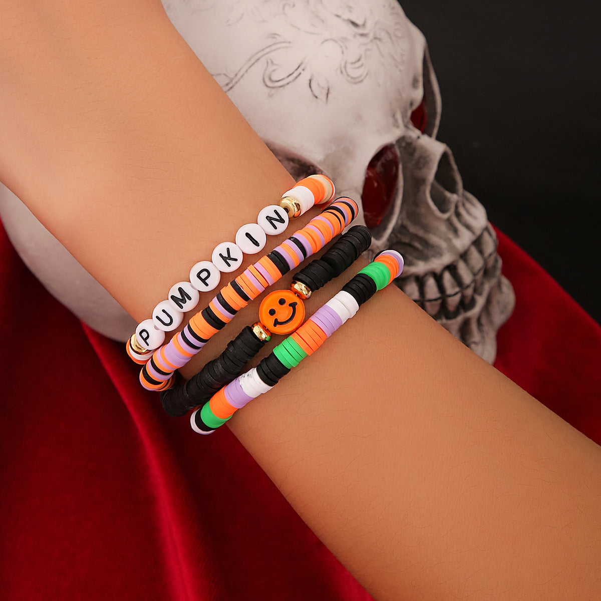 Gothic Style Letter Colorful Beaded Elastic Bracelets