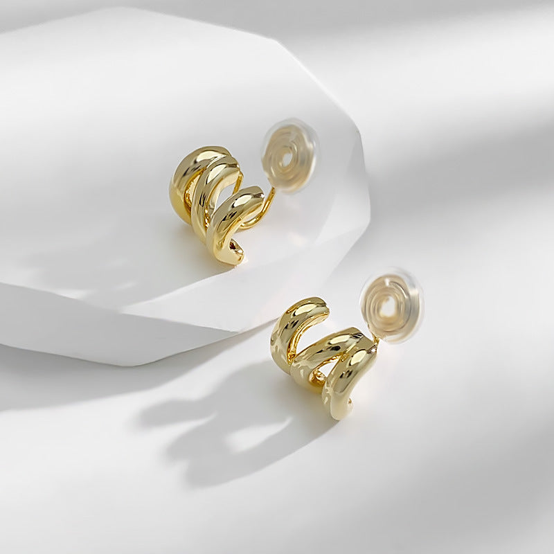 Without Pierced Mosquito Coil Three Rows Shaped Design Graceful Simple Earrings