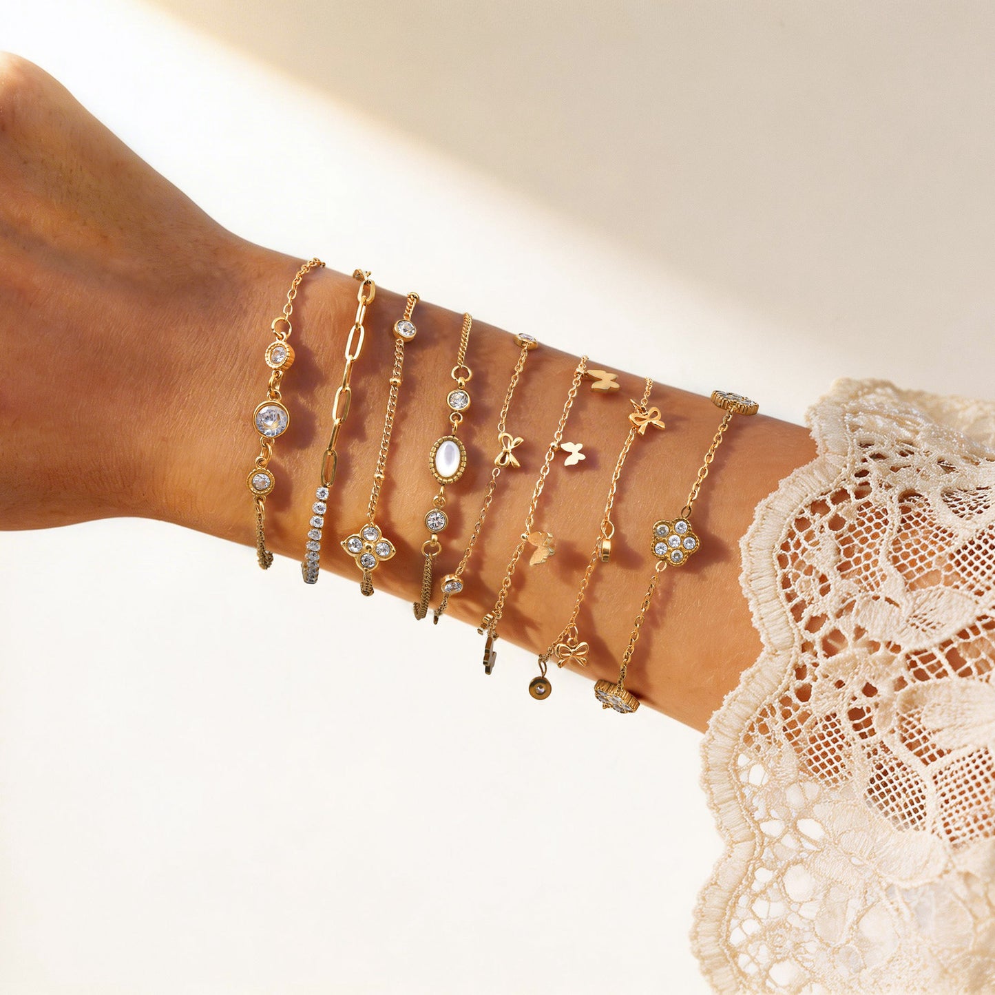 Women's Stainless Steel Zircon Flower Butterfly Full Bracelets