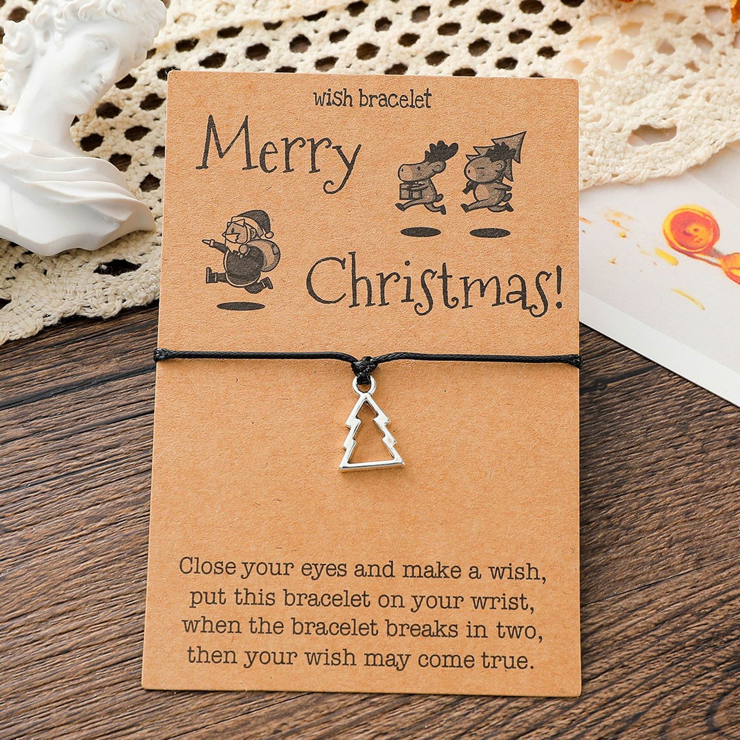 Christmas Card Alloy Pendant Hand Weaving Bracelets