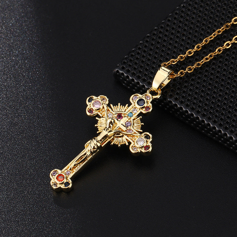 Color Retro Personality Cross Pendant Portrait Clavicle Necklaces