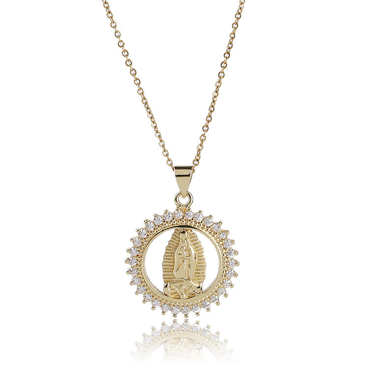 Virgin Mary Diamond Color Zircon Gold Chain Necklaces