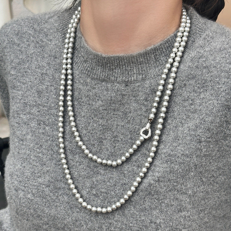 Women's Gray Pearl Sweater Chain Long High-grade Necklaces