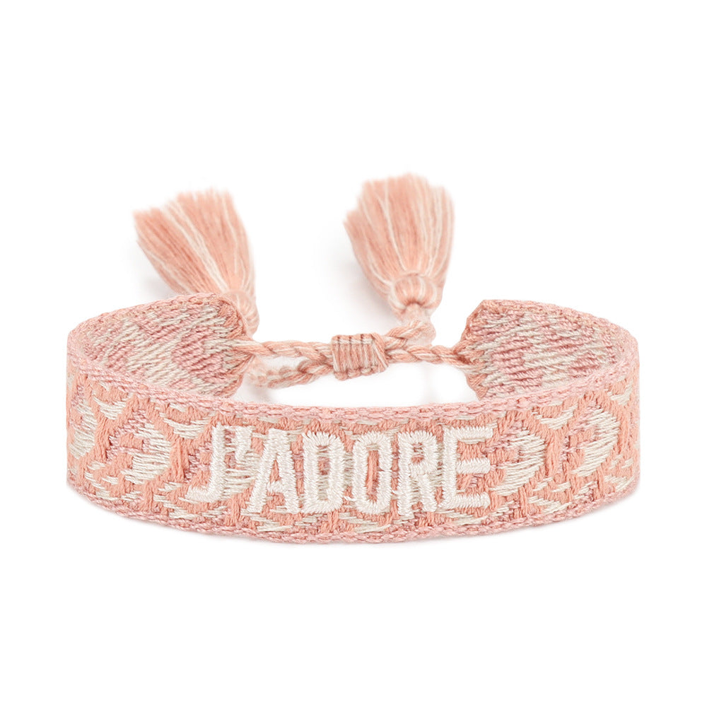 Women's Embroidered Letter Ribbon Carrying Strap Hand Bracelets