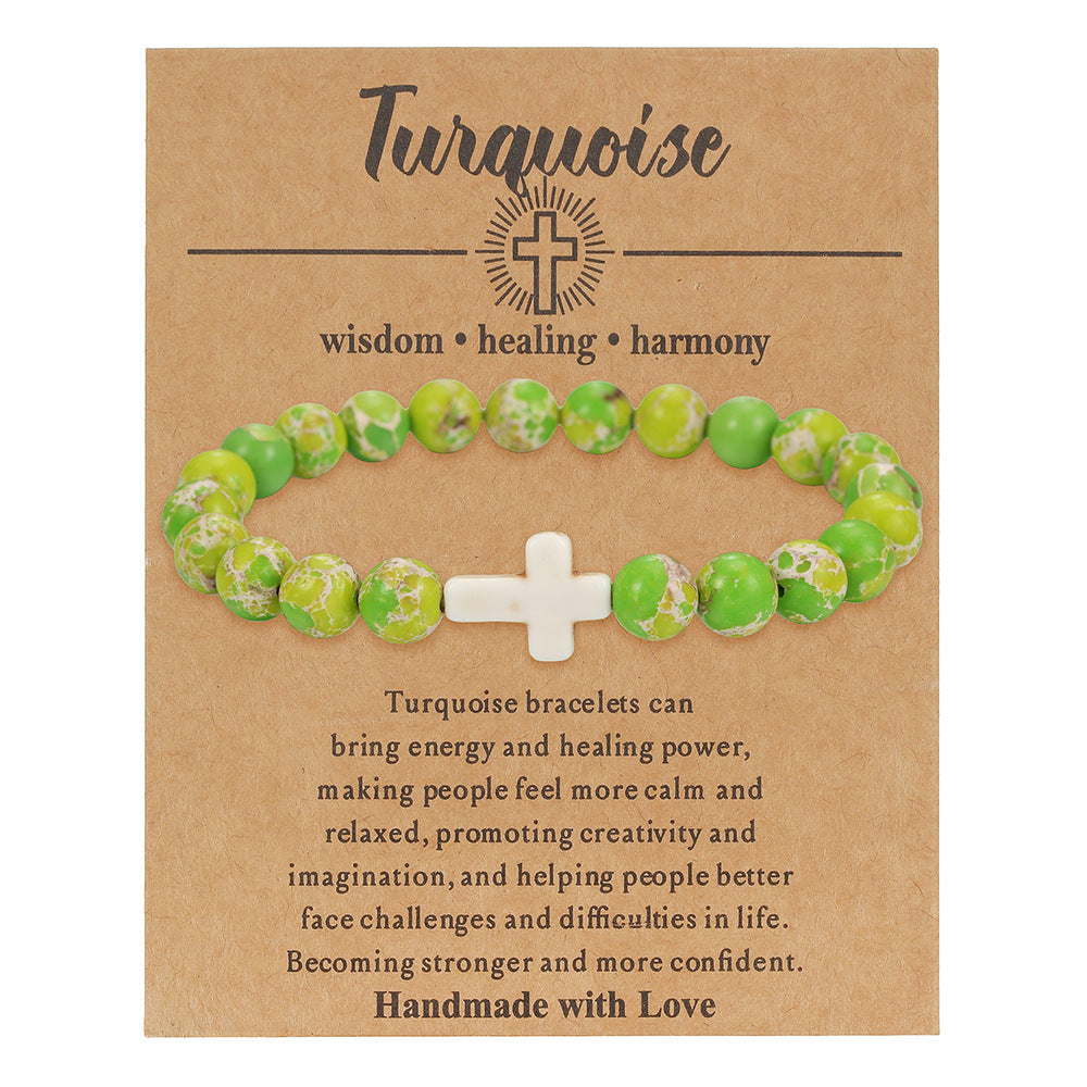 Cross Natural Stone Beaded Tigereye Volcanic Rock Adjustable Bracelet
