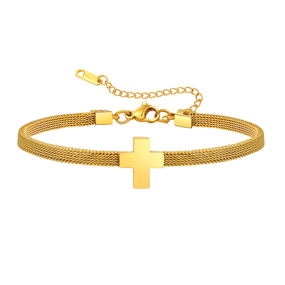 Bracelets en acier inoxydable personnalisés avec croix en maille créative pour femmes