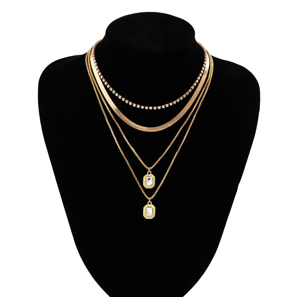 Women's Bone Chain Retro Twin Business Glass Necklaces