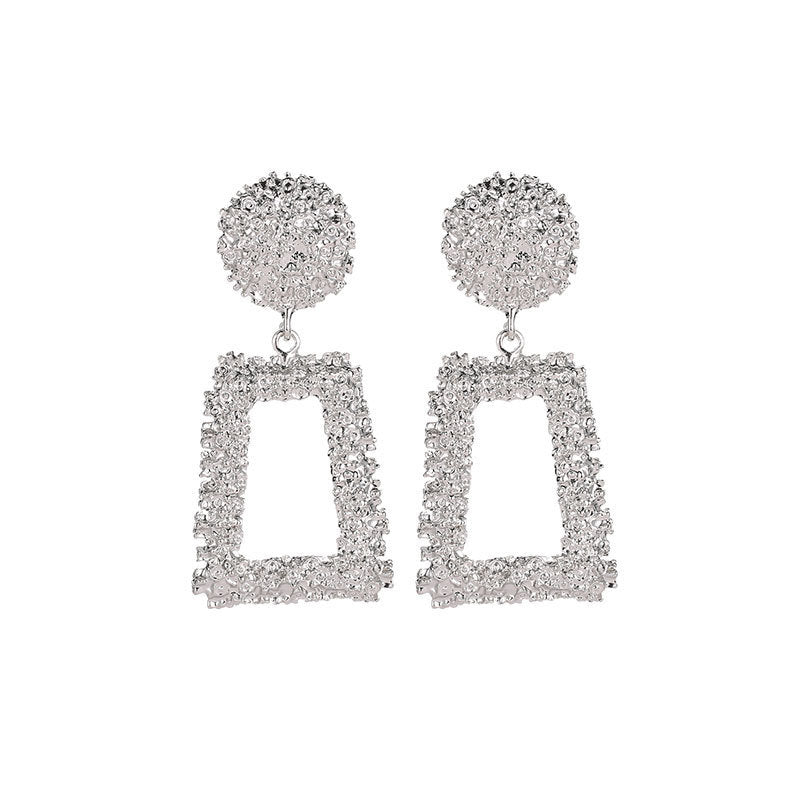 Profile Generous Frosted Hipster Geometric Creative Personality Relief Trapezoidal Long Stud Earrings