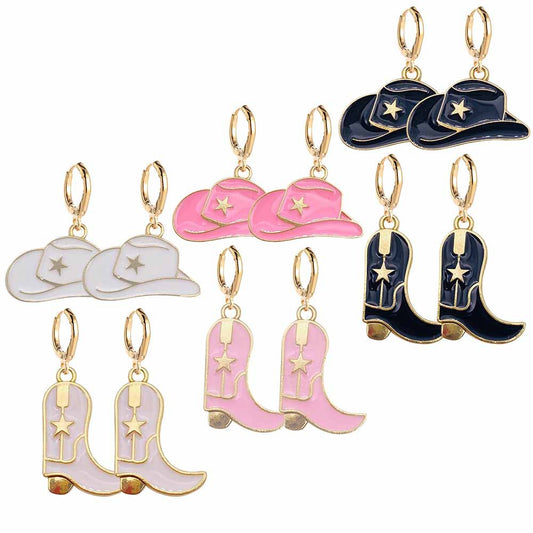 Cowboy Boot Fashion Hat Alloy Drop Earrings