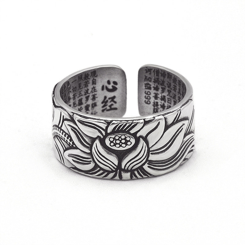 Bagues en argent sterling et lotus ouvertes pures vintage pour femmes et hommes