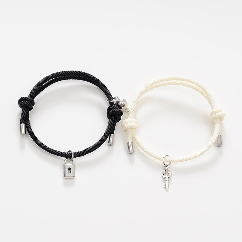 Women's & Men's & Key Lock Magnet Suction One Pair Of Lovers Bracelets