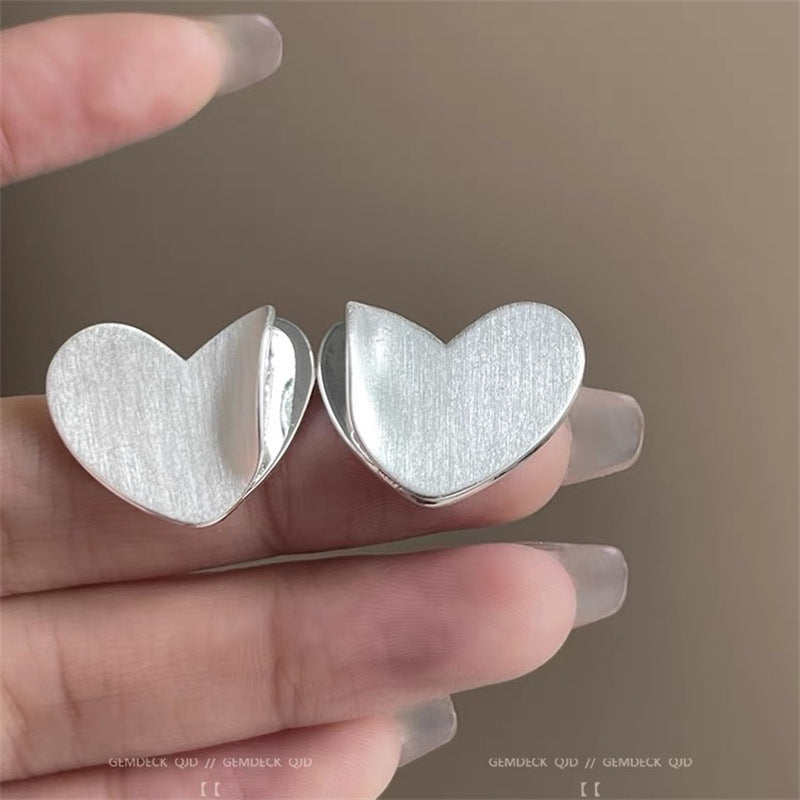 Mirror Brushed Metal Heart Female Niche Earrings