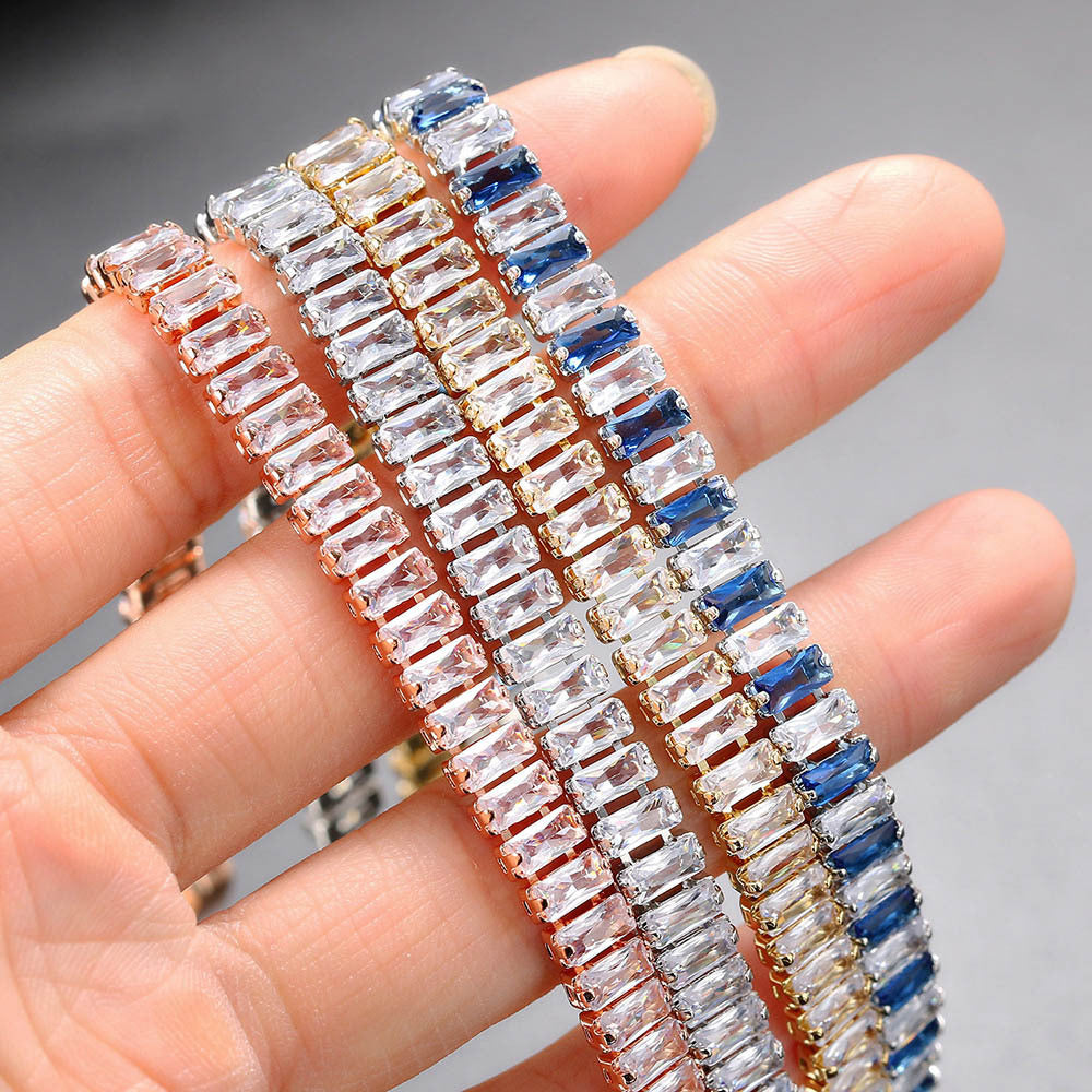 Zircon Single Row Rectangular Full Diamond Bracelets