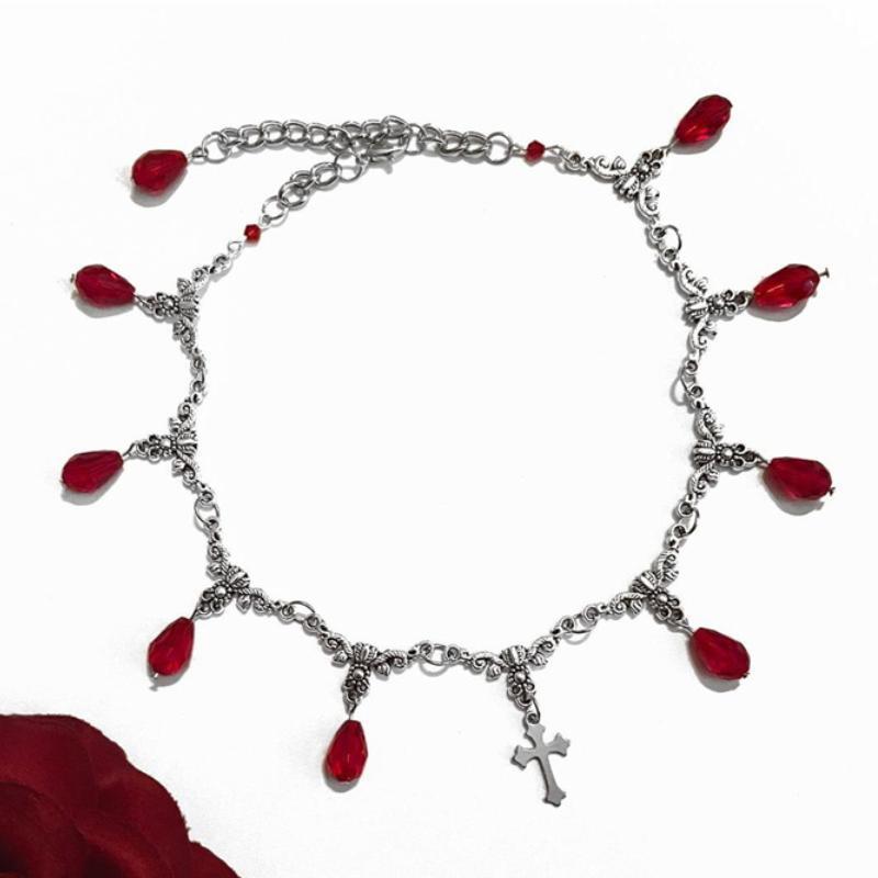 Blood Drop Cross Decorative Romantic Gothic Victorian Necklace