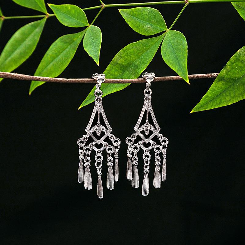 Women's Ethnic Geometric Tassel Ear Clip Miao Sier Retro Elegant Earrings