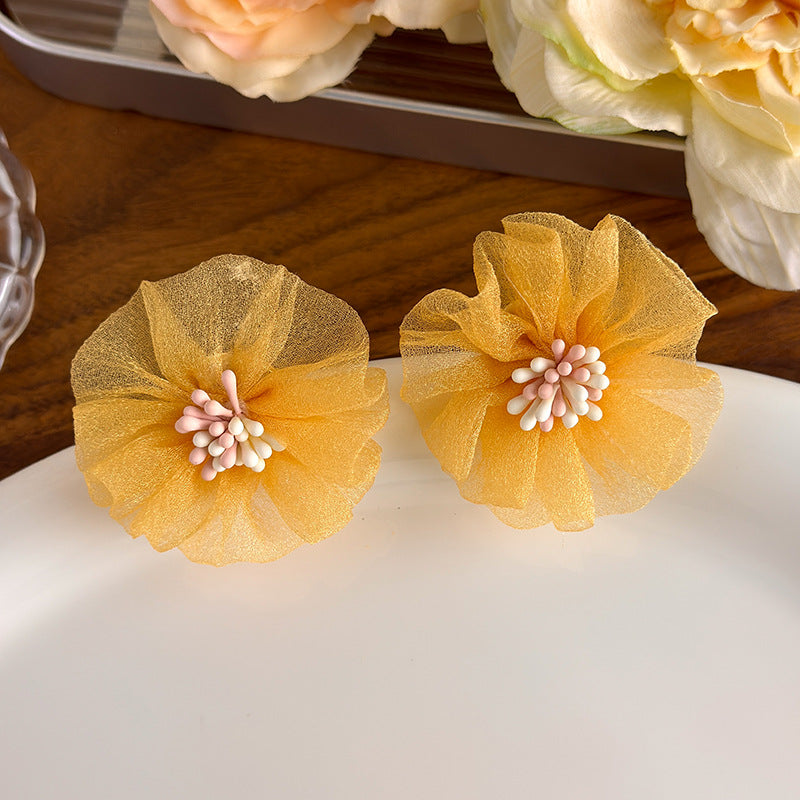 Women's Yellow Flower Mesh Vacation Style Niche High-grade Rings