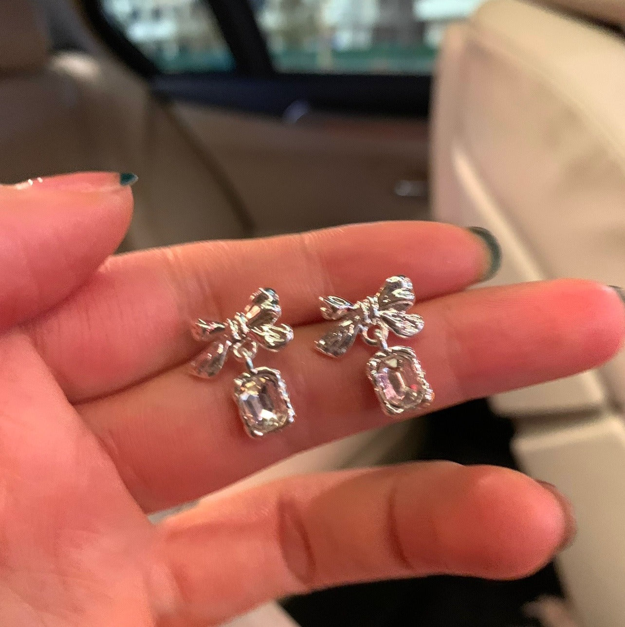 Times Bow Pink Diamond Auricular Needle Female Sterling Sier Light Stud Earrings