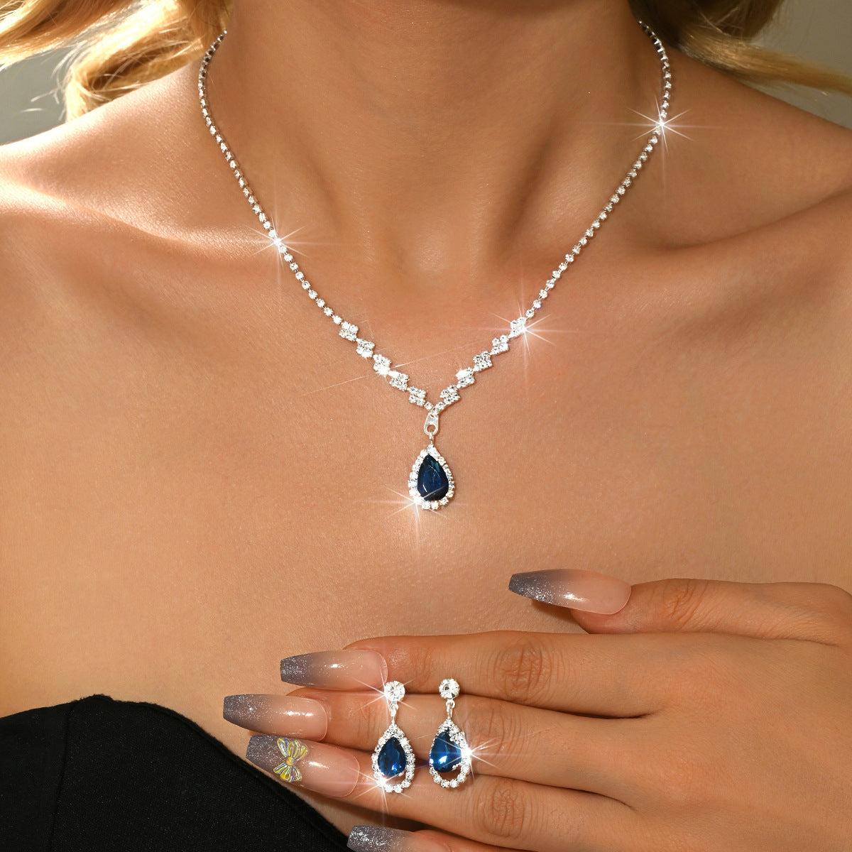 Women's Bridal Rhinestone Zircon Wedding Dress High Sense Jewelry Set