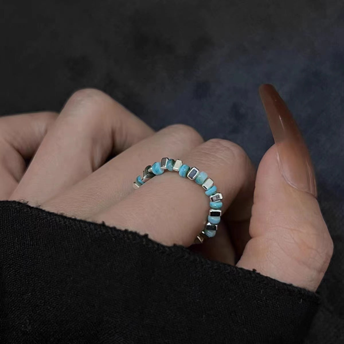 Women's Colorful Beaded Broken Sier Fashionable Special Rings