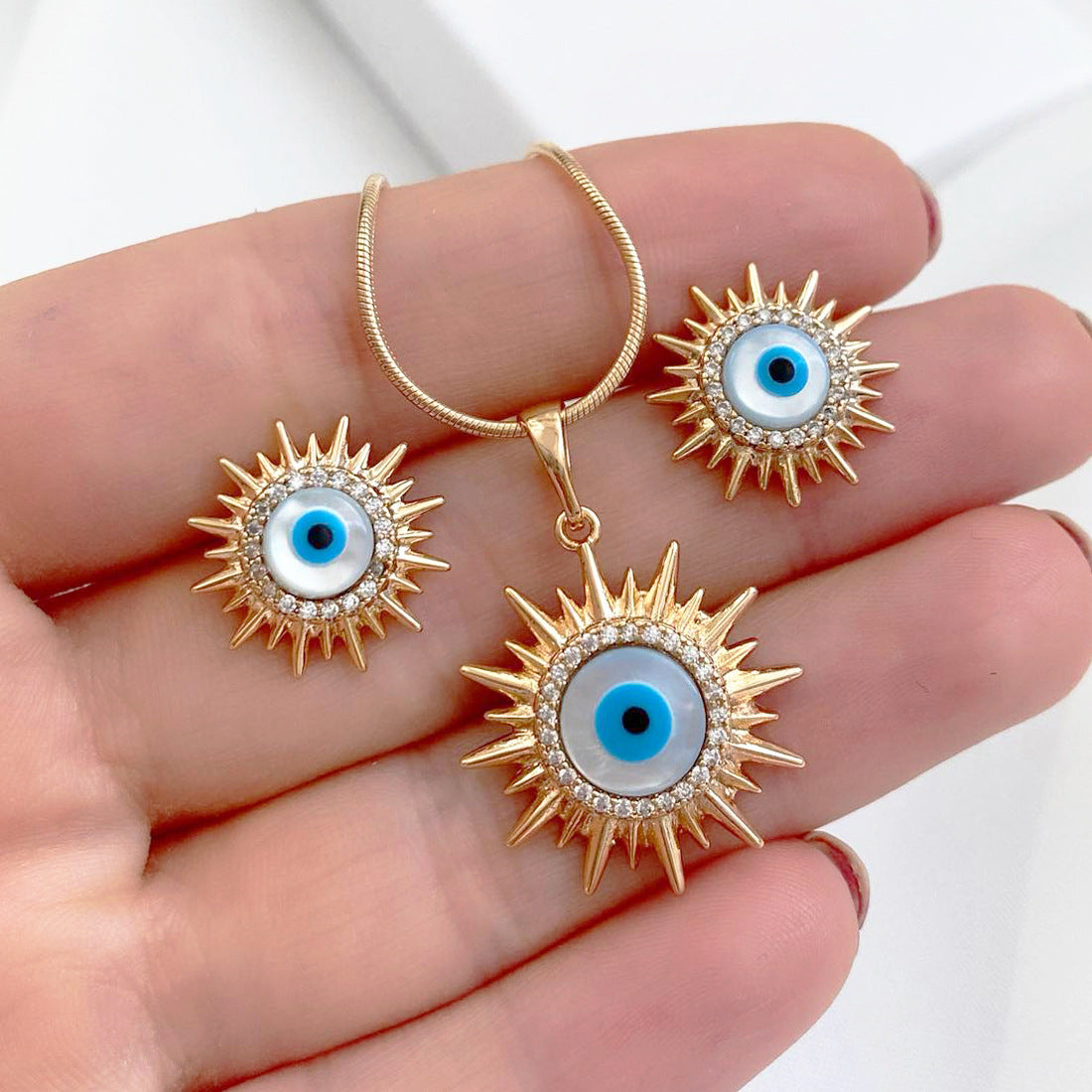 Sun Female Blue Eyes Devil Eye Jewelry Set