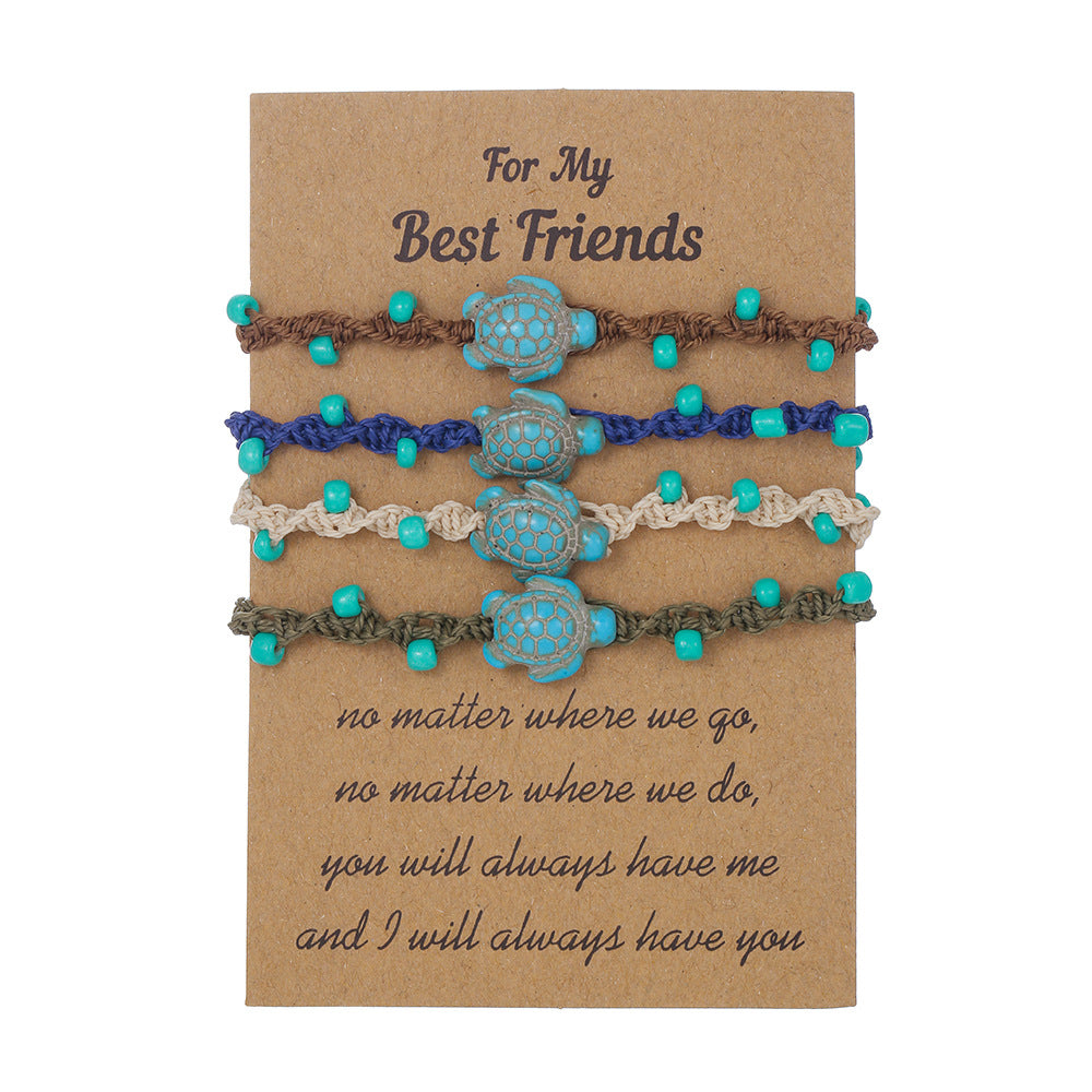 Women's Turquoise Turtle Bead Woven Bohemian Stylish Bracelets