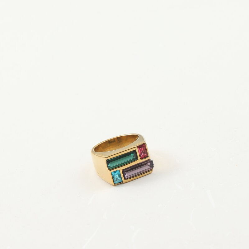 Crystal Splicing Signet Titanium Steel Gold Rings
