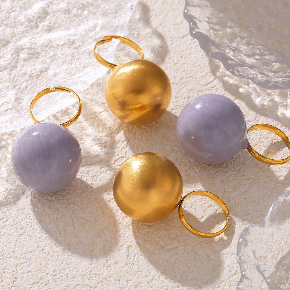 Glaze Large Ball Fashionable Atmosphere Titanium Steel Gold Ring