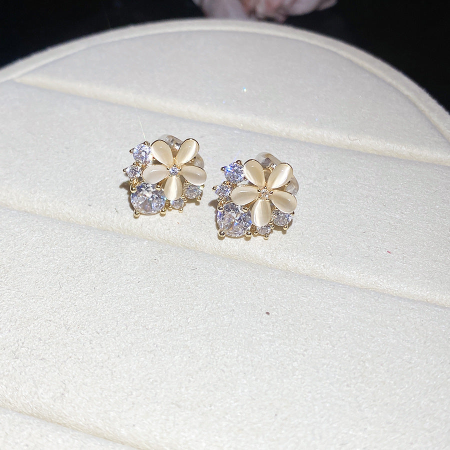 Real Gold Electroplated Zircon Opal Flower Light Ear Clip