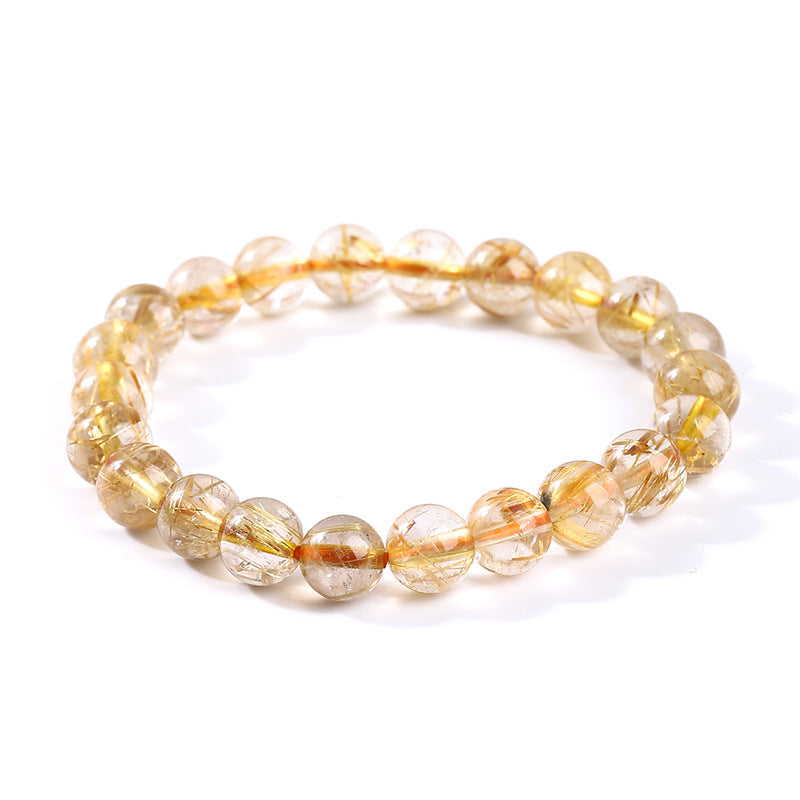 Women's & Men's & Jewelry Natural Gold Rutilated Quartz And Rutile Round Beads Bracelets