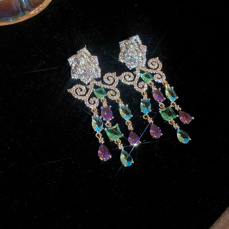 Needle Zircon Rose Flower Butterfly Tassel Niche Temperament Personalized Earrings