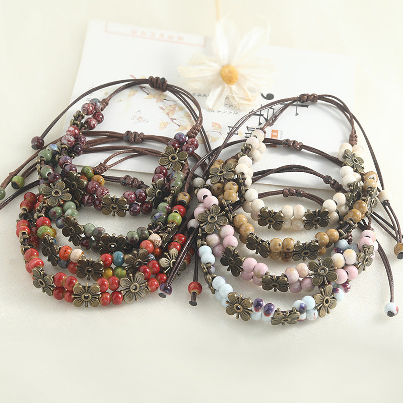 Vintage Clover Ceramic Hand-woven Girlfriend Gifts Carrying Bracelets