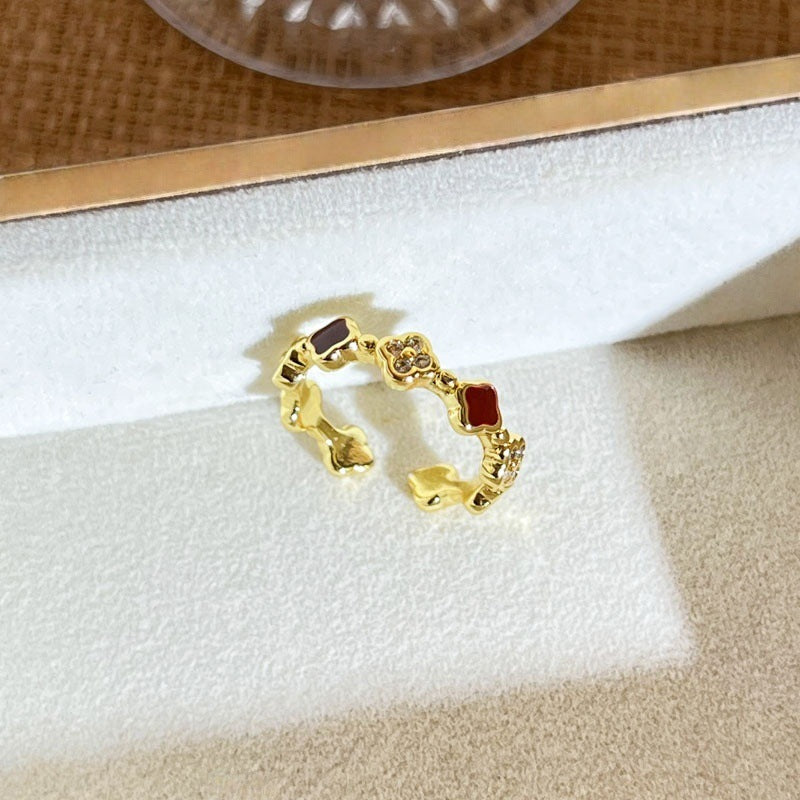 Leaf Flower Female Geometric Affordable Luxury Fashion White Ring