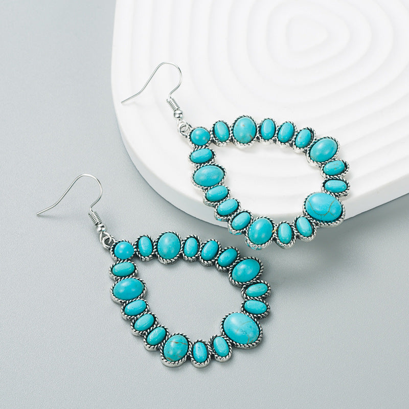 Women's Fashion Exaggerated Alloy Color Turquoise Geometric Luxurious Earrings