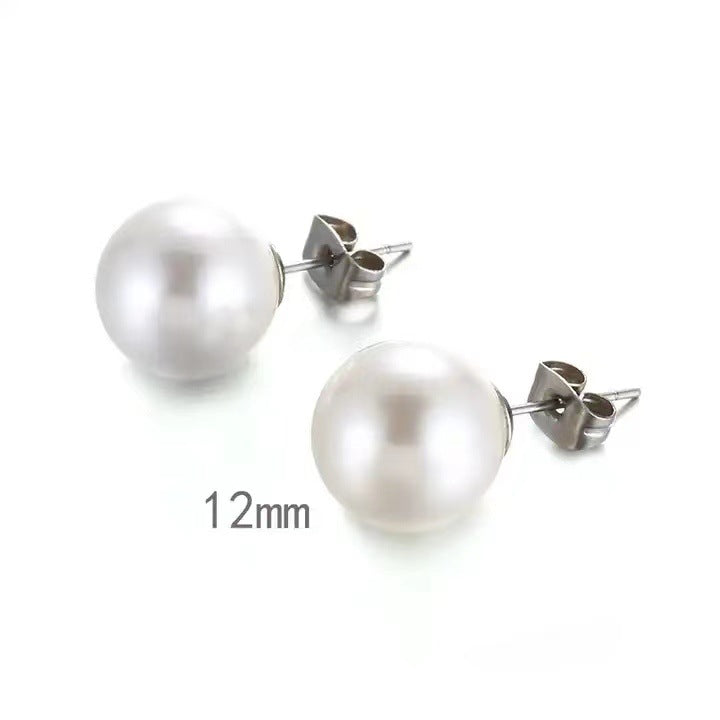 Milky White Pearl High-grade Light Luxury Perfect Circle Stud Earrings