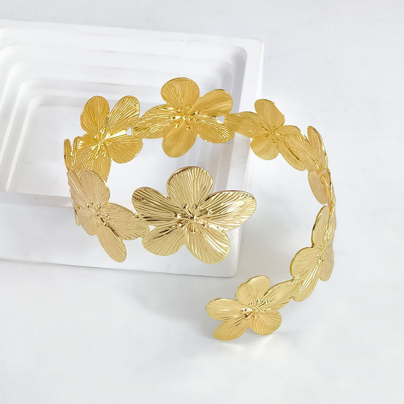 Women's Metal Flower Summer Beach Armband Open Bracelet