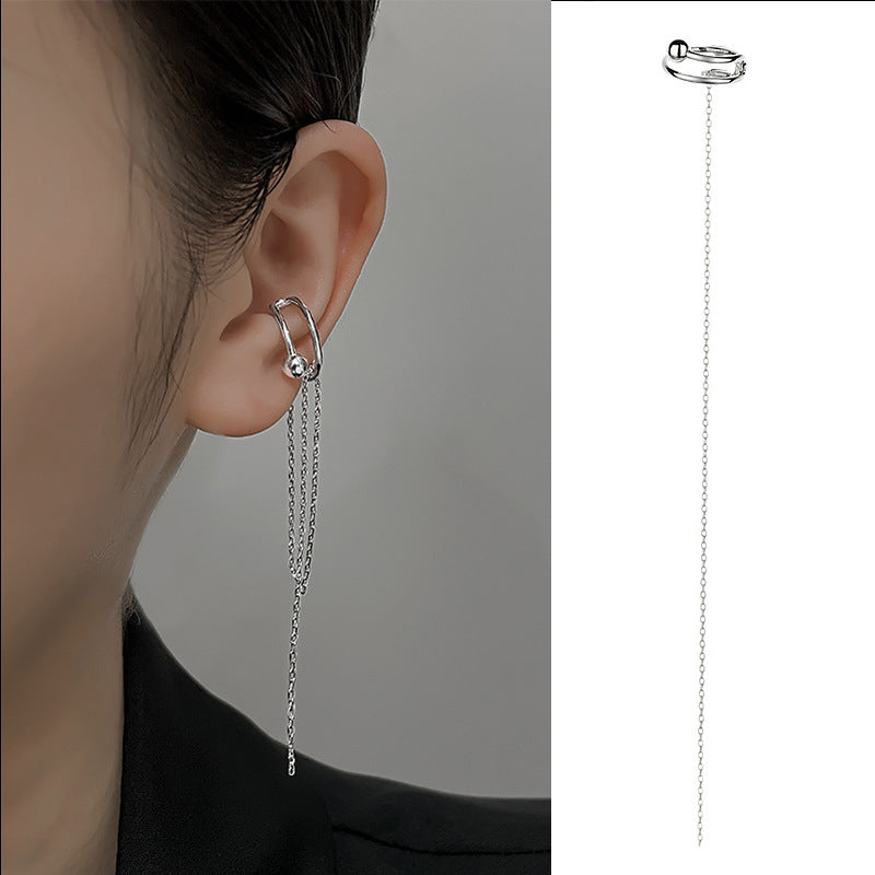 High-grade Long Earless Geometric Tile Chain Ear Clip