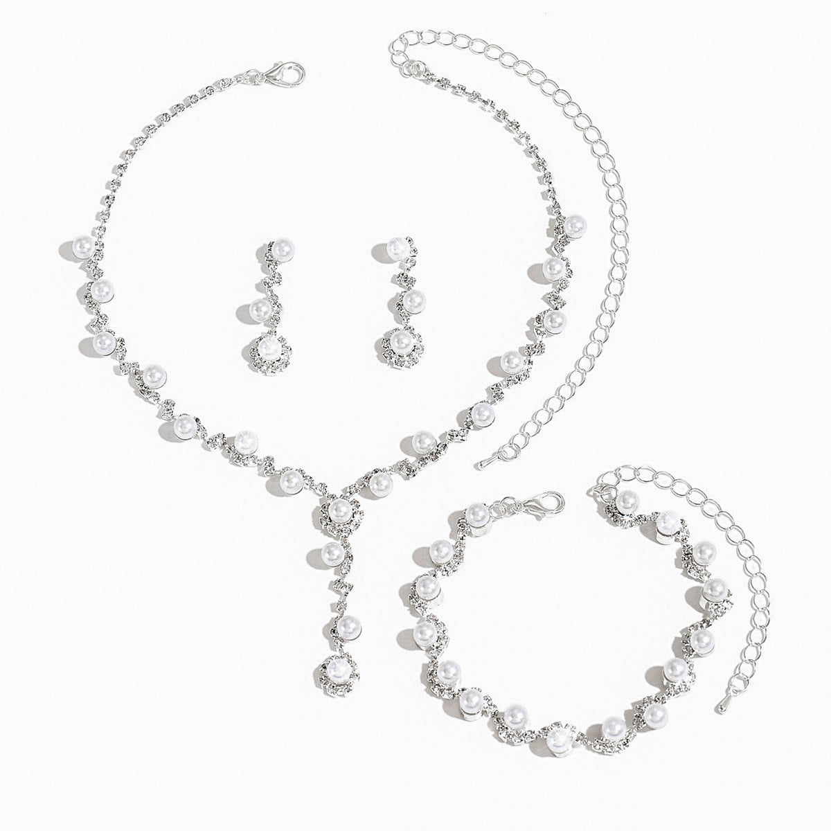Women's Inlaid Full Diamond Wedding Supplies Three Bridal Jewelry Set