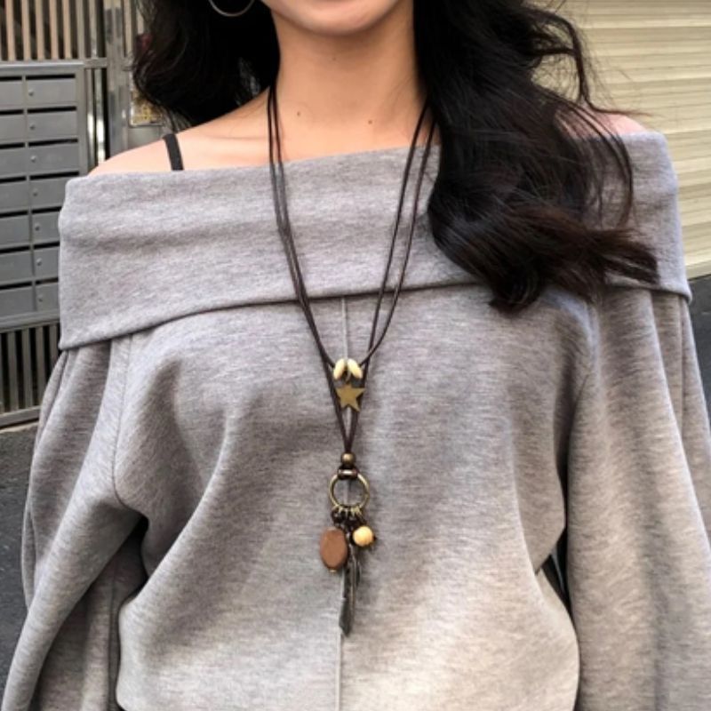 Bow Long Sweater Sier Versatile Accessory Necklace