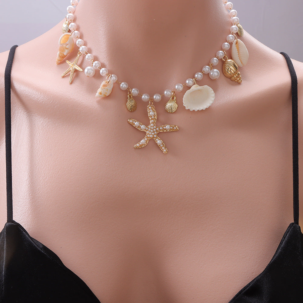 Women's Ocean Vacation Style Shell Starfish Pearl For Light Necklace