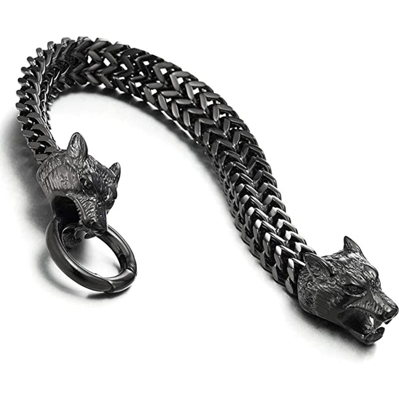 Retro-Armbänder mit Wolfskopfkette für Herren aus Edelstahl