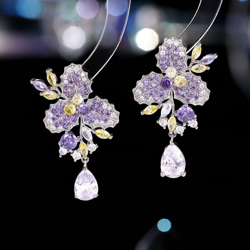 Elegant High-grade French Retro Bright Zircon Full Earrings