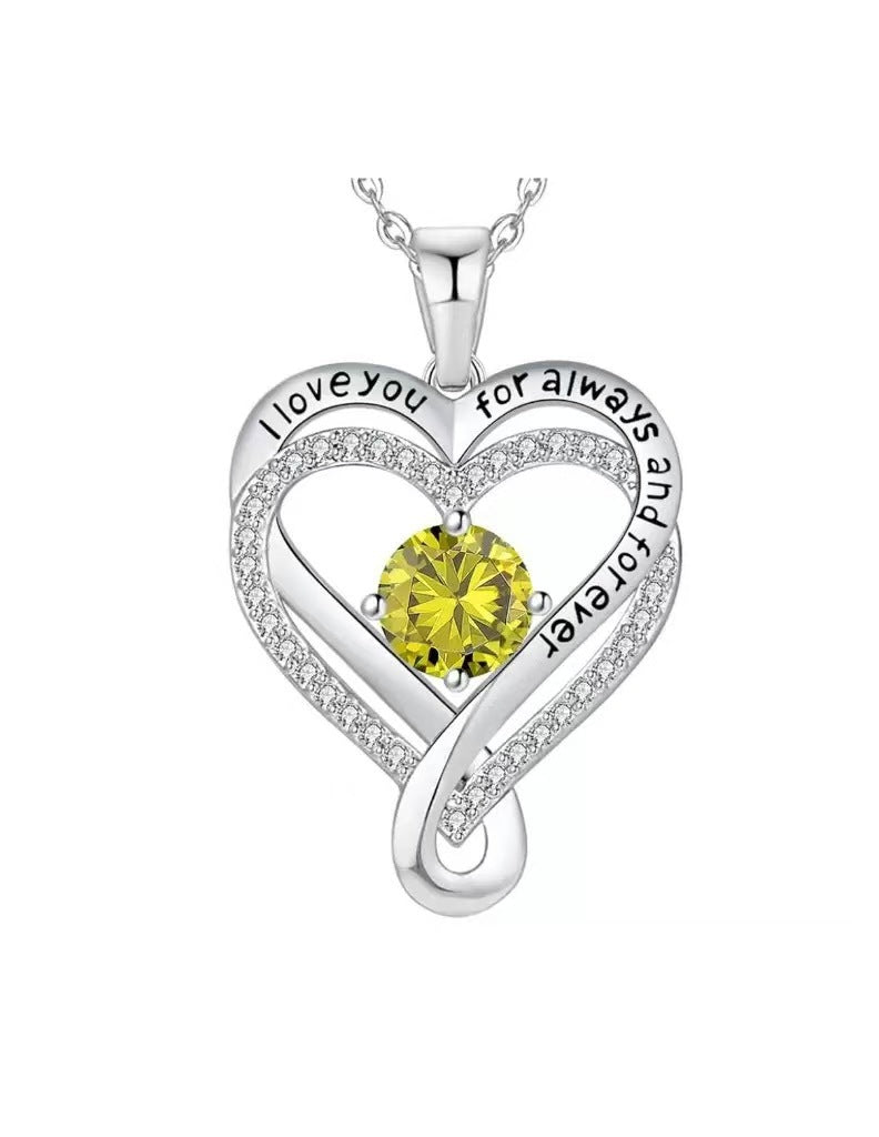 Women's Month Birthstones Heart Of Eternity Double Layers Loving For Necklace